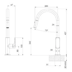Phoenix Nuage Pull Out Sink Mixer 200mm Chrome - Lead Free -Cook & Bathe 129 7105 00 1 spec 2