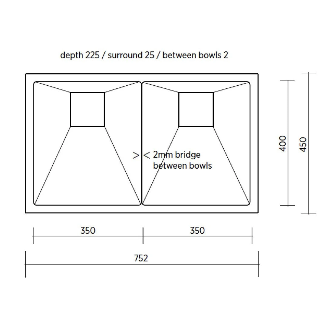 Seima Tetra 750 Blade Sink Abovemount/Undermount Stainless Steel Seima Tetra 750 Blade Sink Abovemount/Undermount Stainless Steel -Cook & Bathe 191699 spec web