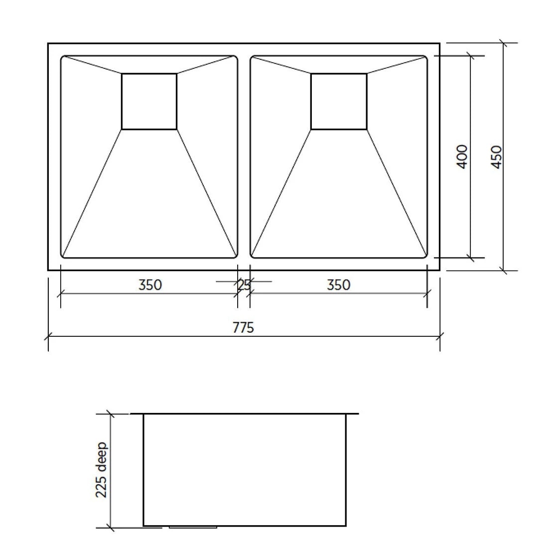 Seima Tetra 775 Sink Abovemount/Undermount Stainless Steel Seima Tetra 775 Sink Abovemount/Undermount Stainless Steel -Cook & Bathe 191701 spec web
