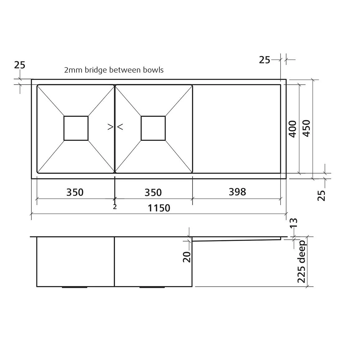Seima Tetra 1150 Blade Sink Abovemount/Undermount Stainless Steel Seima Tetra 1150 Blade Sink Abovemount/Undermount Stainless Steel -Cook & Bathe 192035 spec web