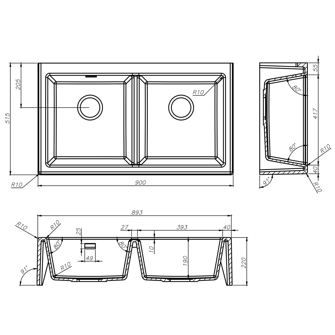 Seima Oros 902 Butler Sink No Taphole Black Seima Oros 902 Butler Sink No Taphole Black -Cook & Bathe 192184 spec web
