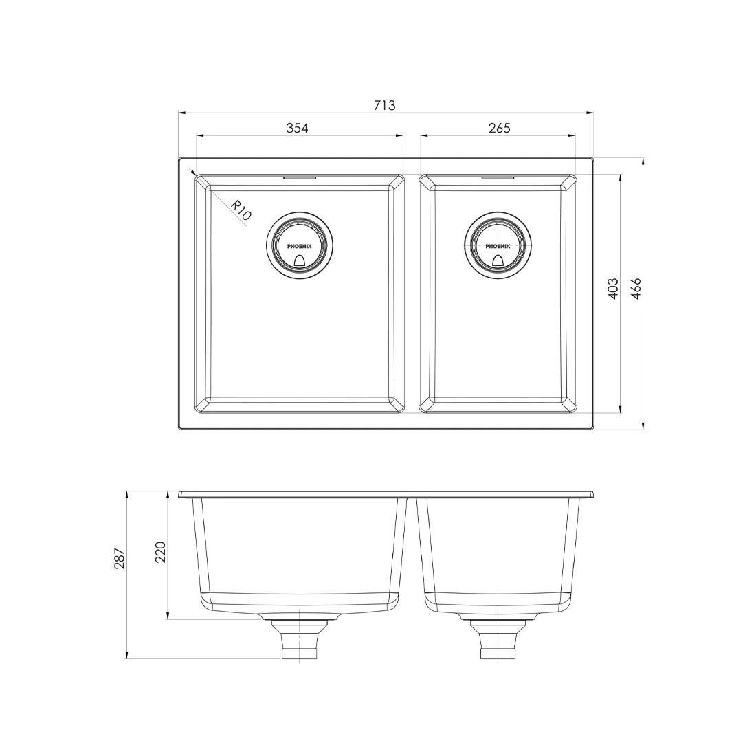 Phoenix 5000 Series 1 And 3/4 Left Hand Bowl Sink Matte Black Phoenix 5000 Series 1 And 3/4 Left Hand Bowl Sink Matte Black -Cook & Bathe 312 5202 10 spec