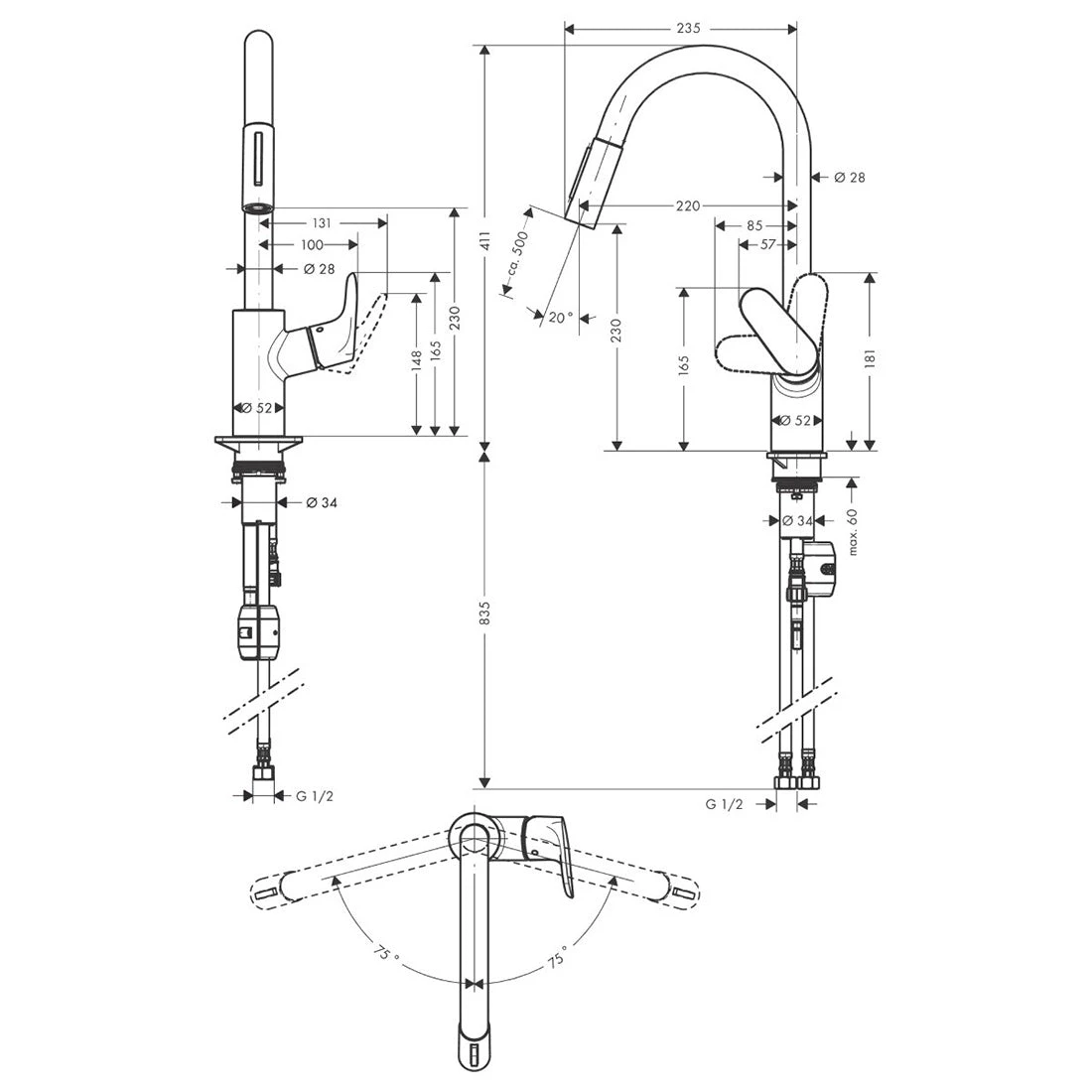 Hansgrohe Focus M41 Single Lever Kitchen Mixer Pull-Out Spray Chrome Hansgrohe Focus M41 Single Lever Kitchen Mixer Pull-Out Spray Chrome -Cook & Bathe 31815003 spec web 9061f385 b43f 4922 82d8 a68e47094c7a