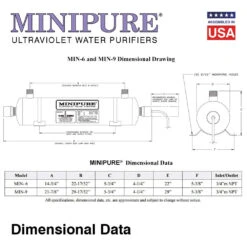 MiniPure MIN-9 UVC Water Purifier - 9 GPM - 3/4" NPT Inlet/Outlet(Minipure Uv Water Purifiers 9 Gpm Lamp Quartz Sleeve Included) -Cook & Bathe 390a00b6c9bec8e08711ec987229