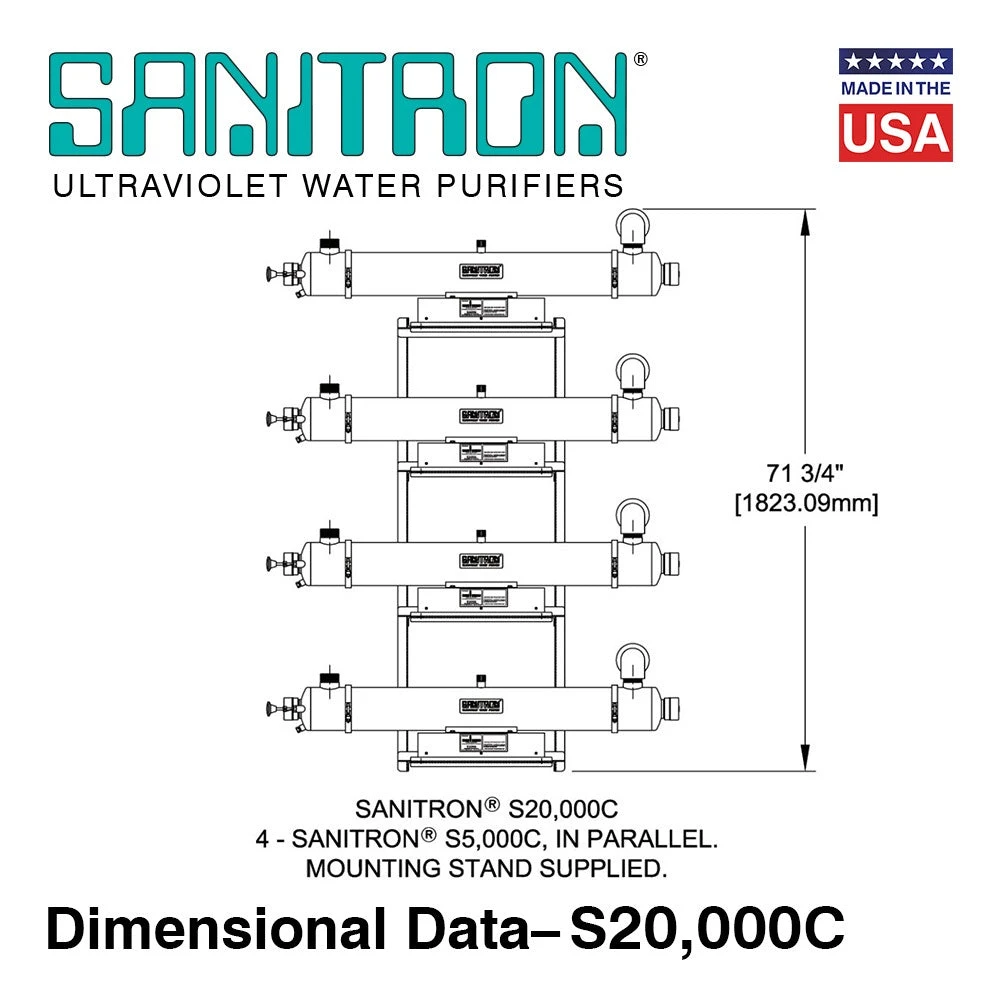 Sanitron S20,000C UVC Water Purifier - 333 GPM - 2" NPT Inlet/Outlet - Multi-Chamber(Sanitron uv water purifiers 333 gpm multi chamber models lamps quartz sleeves included) Sanitron S20,000C UVC Water Purifier - 333 GPM - 2" NPT Inlet/Outlet - Multi-Chamber(Sanitron Uv Water Purifiers 333 Gpm Multi Chamber Models Lamps Quartz Sleeves Included) -Cook & Bathe 54ea209d7f45efdd3f7ff92311d8