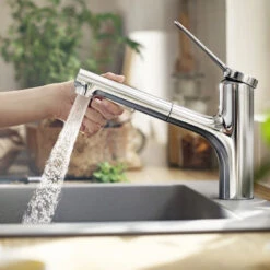 Hansgrohe Zesis M33 Single Lever Kitchen Mixer 150, Pull-Out Spray, 2jet Chrome -Cook & Bathe 74800003 Lifestyle2 Web 3f025446 d404 4e57 884c 8ef78b1c826f