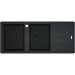 Franke Basis Double Bowl Sink, Right Hand, Matte Black And Franke 'Rollamat'