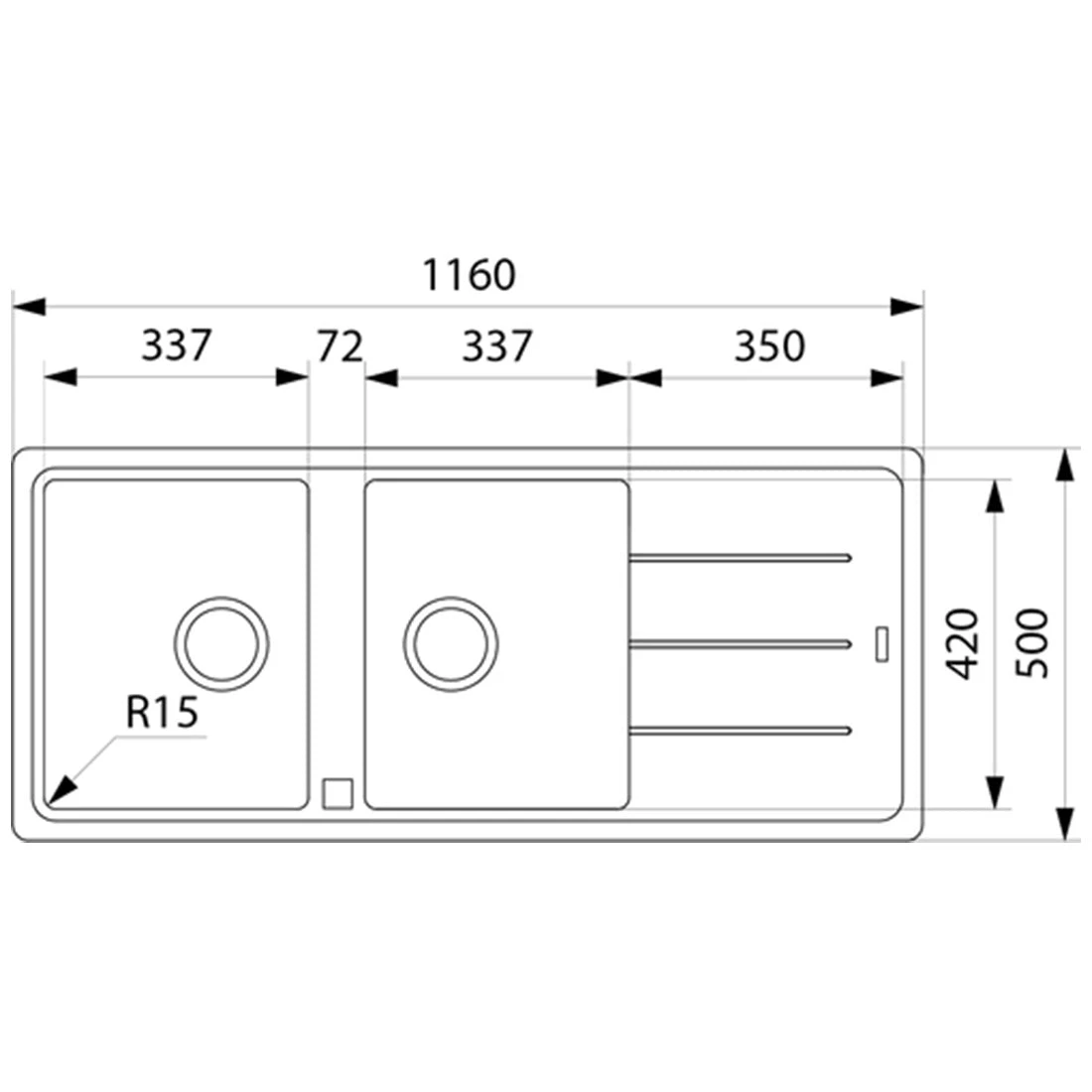 Franke Basis Double Bowl Sink Kit, Matte Black, Left Hand Franke Basis Double Bowl Sink Kit, Matte Black, Left Hand -Cook & Bathe BFG621MBLHD B spec 1