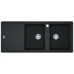 Franke Basis Double Bowl Sink Topmount, Left Hand, Onyx And Franke 'Rollamat'