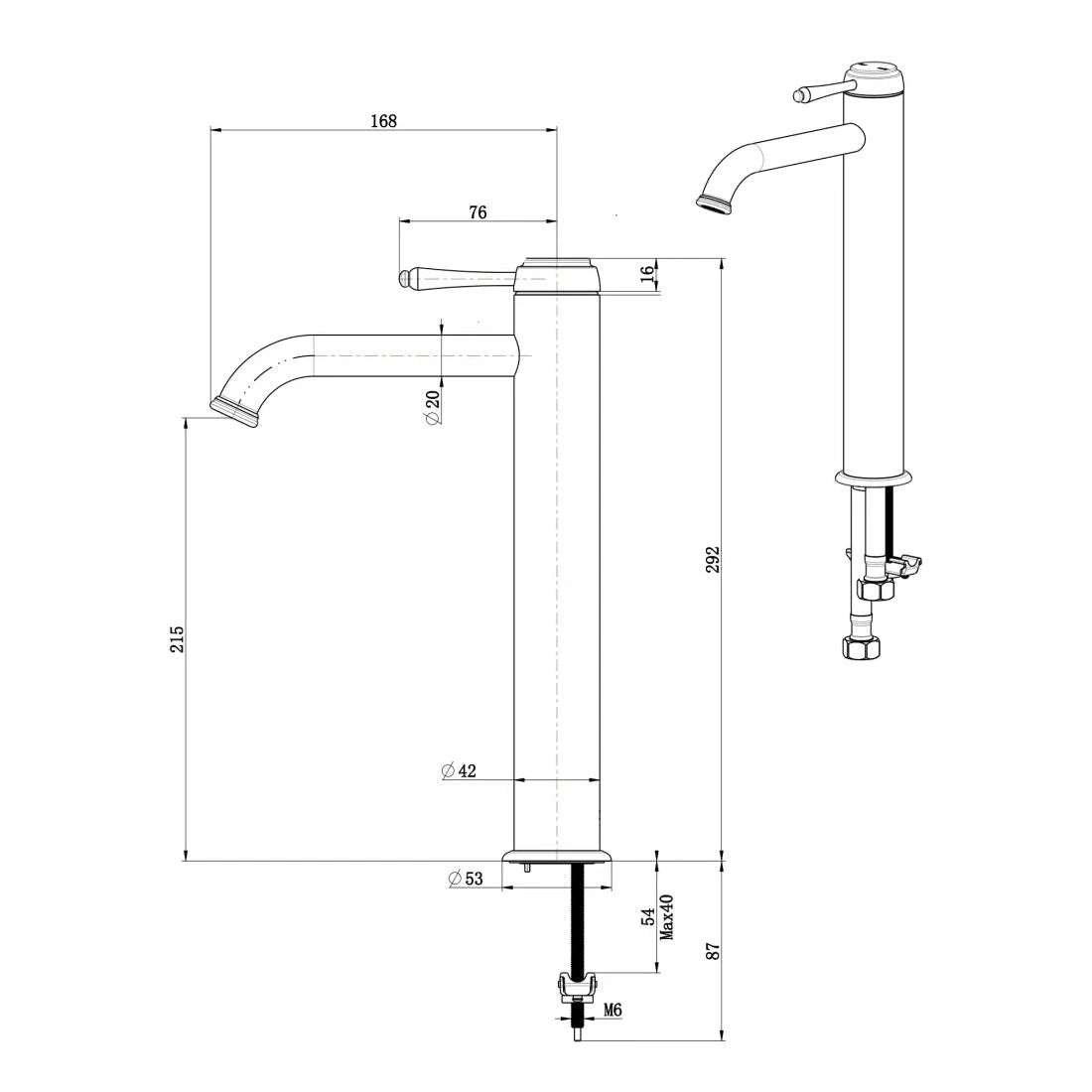 Bella Vista Mica Heritage Tall Basin Mixer Chrome Bella Vista Mica Heritage Tall Basin Mixer Chrome -Cook & Bathe BM 4 TALL CP spec 1