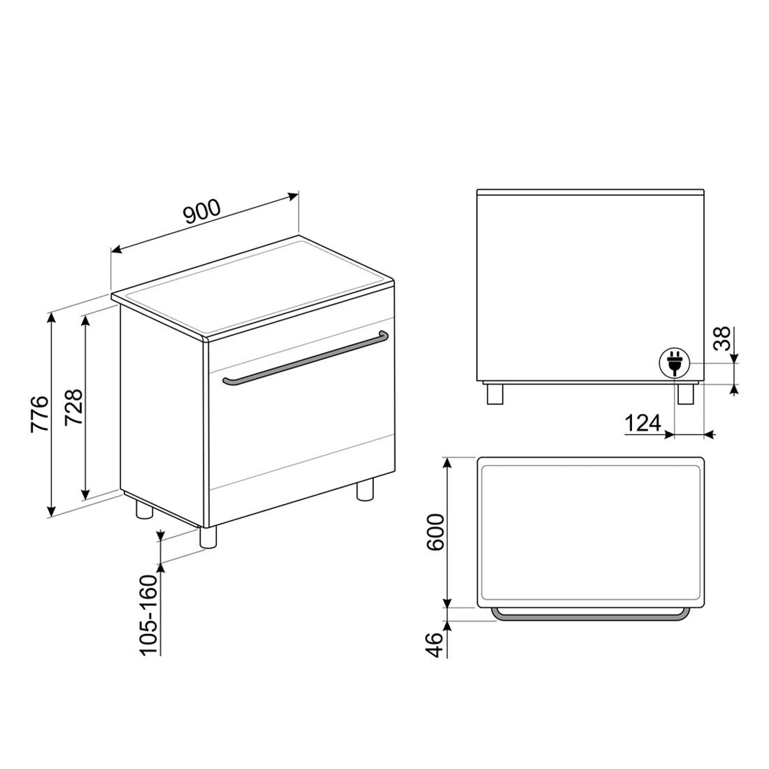 Smeg Classic Upright Cooker with Induction Cooktop Stainless Steel Smeg Classic Upright Cooker With Induction Cooktop Stainless Steel -Cook & Bathe CG90CIXT spec web