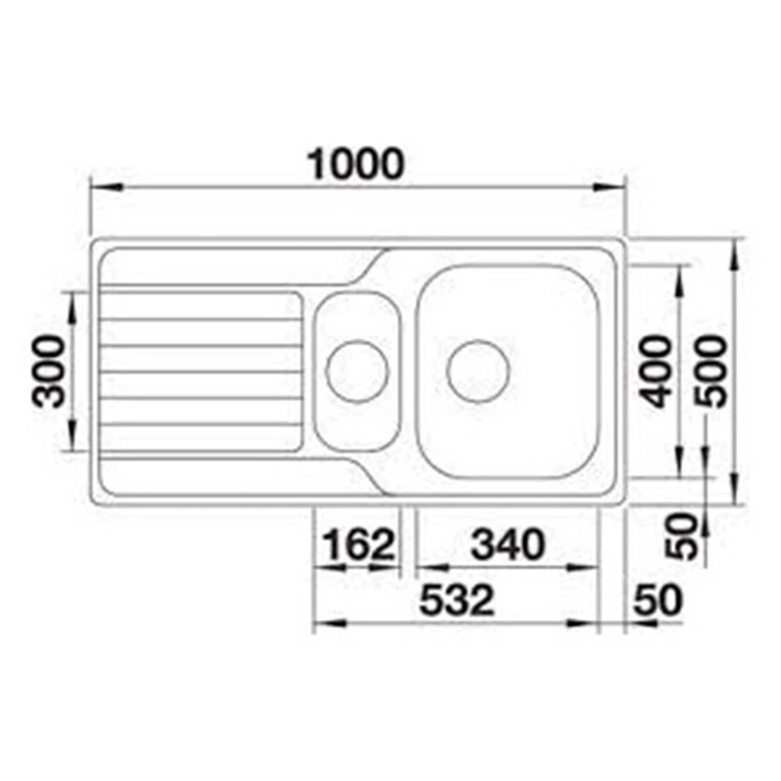 Blanco Dina 1 & 1/4 Bowl Sink with Left Hand Drainer Blanco Dina 1 & 1/4 Bowl Sink With Left Hand Drainer -Cook & Bathe DINAS6SRK5 spec web