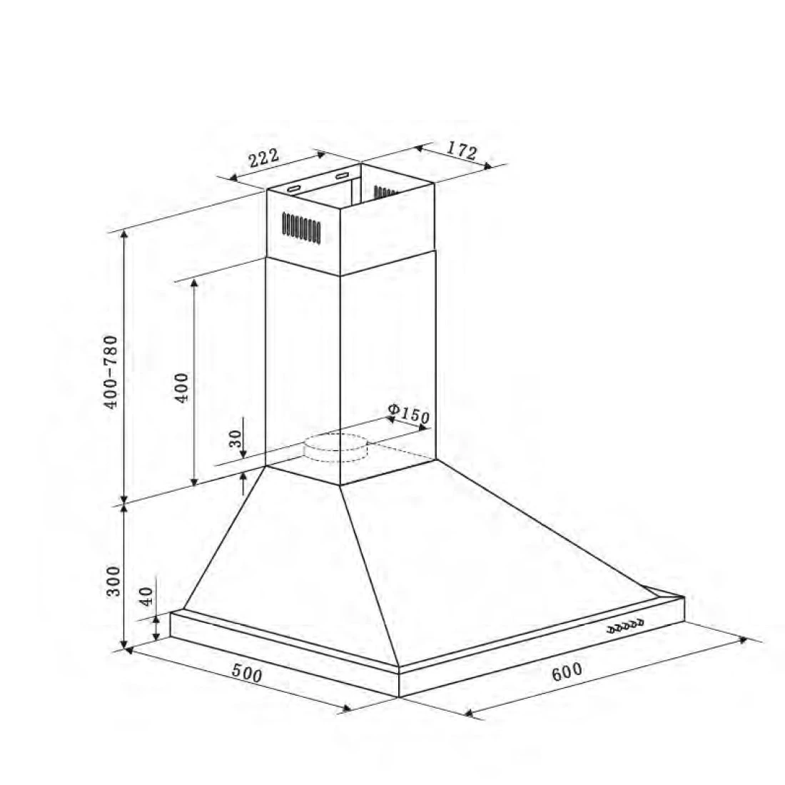 Euro Appliances Canopy Rangehood 60cm Stainless Steel Euro Appliances Canopy Rangehood 60cm Stainless Steel -Cook & Bathe EA60SX2 spec web