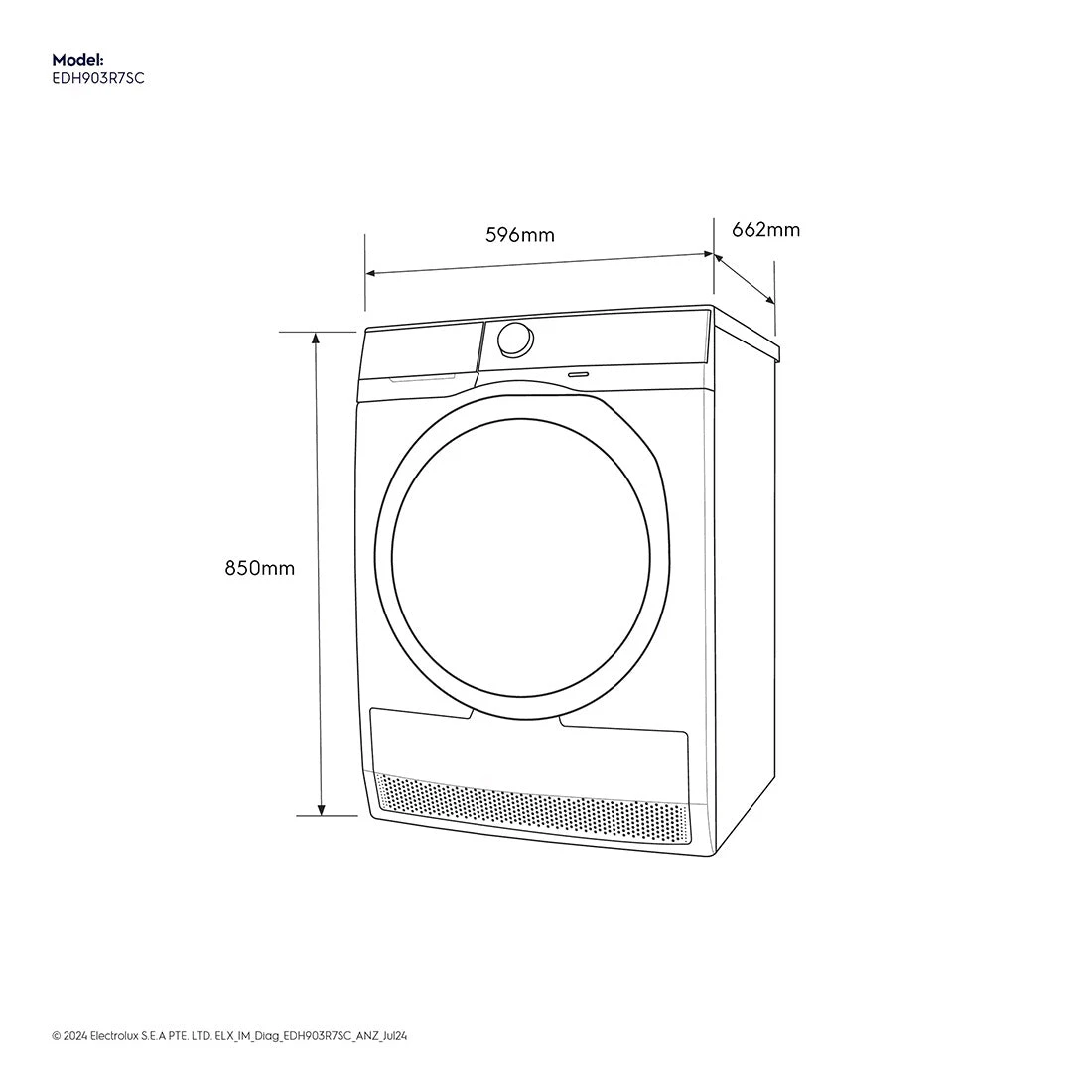 Electrolux 9kg UltimateCare 700 Heat Pump Dryer with 3D Sense Dark Onyx Electrolux 9kg UltimateCare 700 Heat Pump Dryer With 3D Sense Dark Onyx -Cook & Bathe EDH903R7SC spec