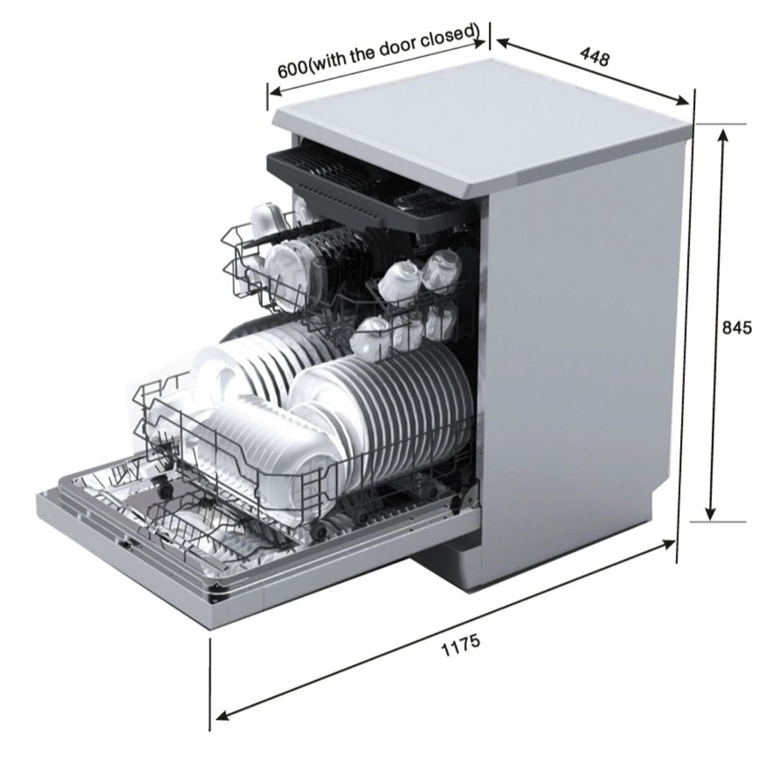 Euro Appliances Freestanding Dishwasher, Stainless Steel And Glass, 45cm Euro Appliances Freestanding Dishwasher, Stainless Steel And Glass, 45cm -Cook & Bathe EDS45XS spec web