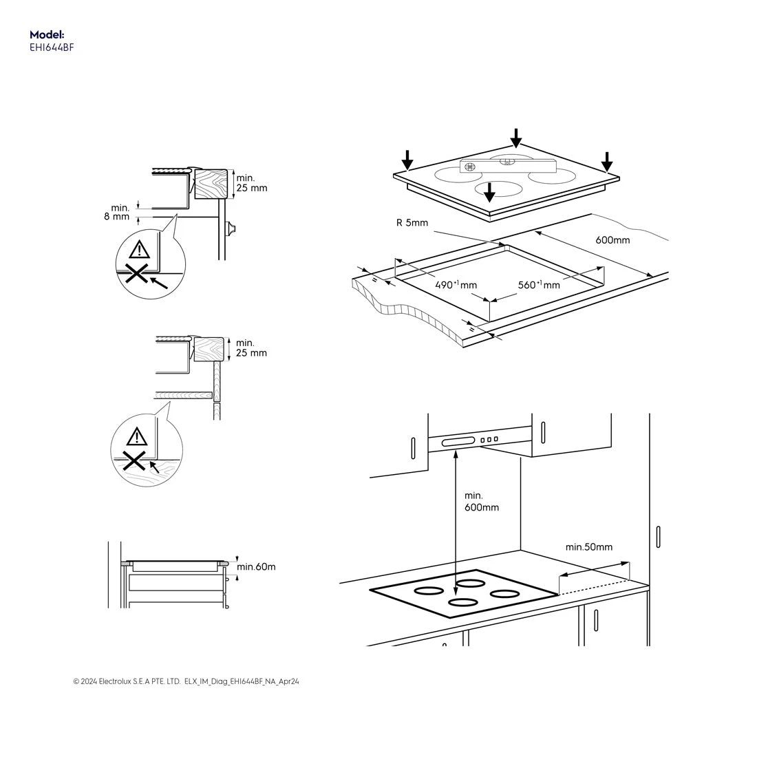 Electrolux 60cm 4 Zone PowerLite Induction Cooktop Electrolux 60cm 4 Zone PowerLite Induction Cooktop -Cook & Bathe EHI644BF spec