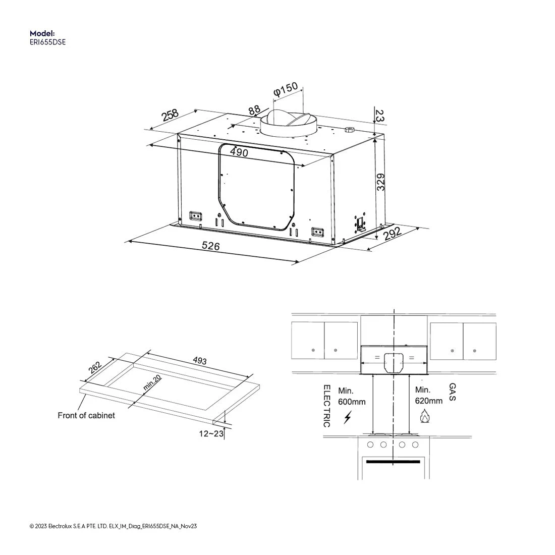 Electrolux 52cm UltimateTaste 700 Integrated Rangehood Dark Stainless Steel Electrolux 52cm UltimateTaste 700 Integrated Rangehood Dark Stainless Steel -Cook & Bathe ERI655DSE spec