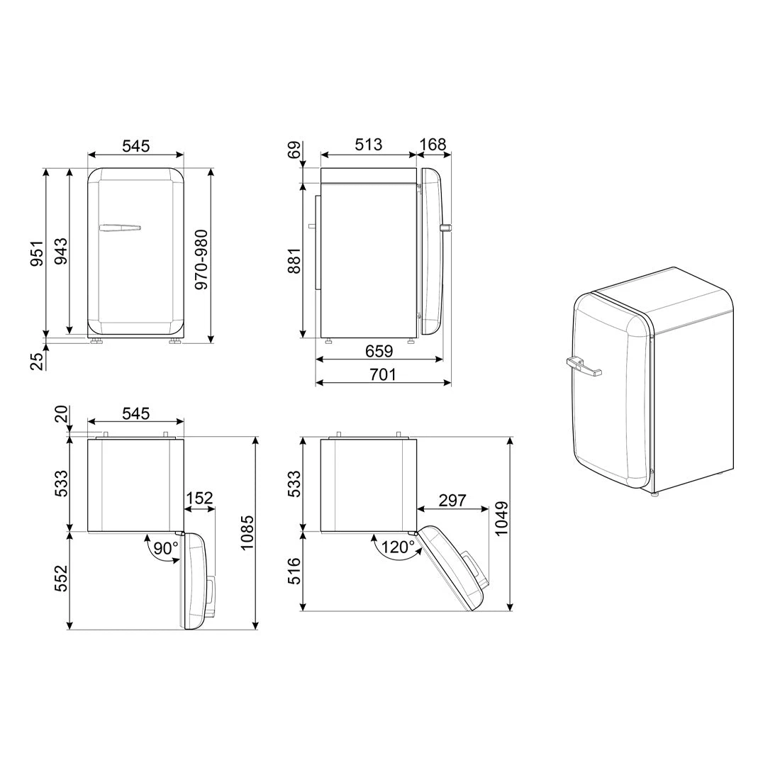 Smeg FAB10 50's Style 135L Retro Refrigerator Right Hand Hinge Italian Flag Smeg FAB10 50's Style 135L Retro Refrigerator Right Hand Hinge Italian Flag -Cook & Bathe FAB10HRRD5AU spec 1