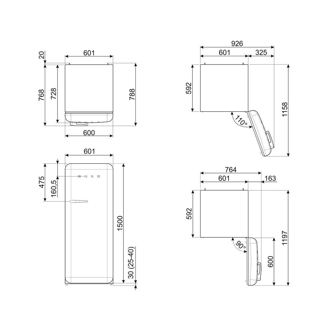 Smeg FAB28 50's Style 270L Retro Refrigerator Right Hand Hinge White Smeg FAB28 50's Style 270L Retro Refrigerator Right Hand Hinge White -Cook & Bathe FAB28RBL5AU spec 10