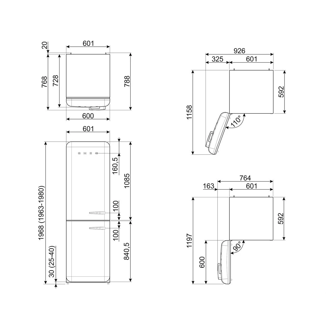 Smeg FAB32 50's Style 331L Retro Refrigerator Left Hand Hinge Cream Smeg FAB32 50's Style 331L Retro Refrigerator Left Hand Hinge Cream -Cook & Bathe FAB32LBL5AU spec 9