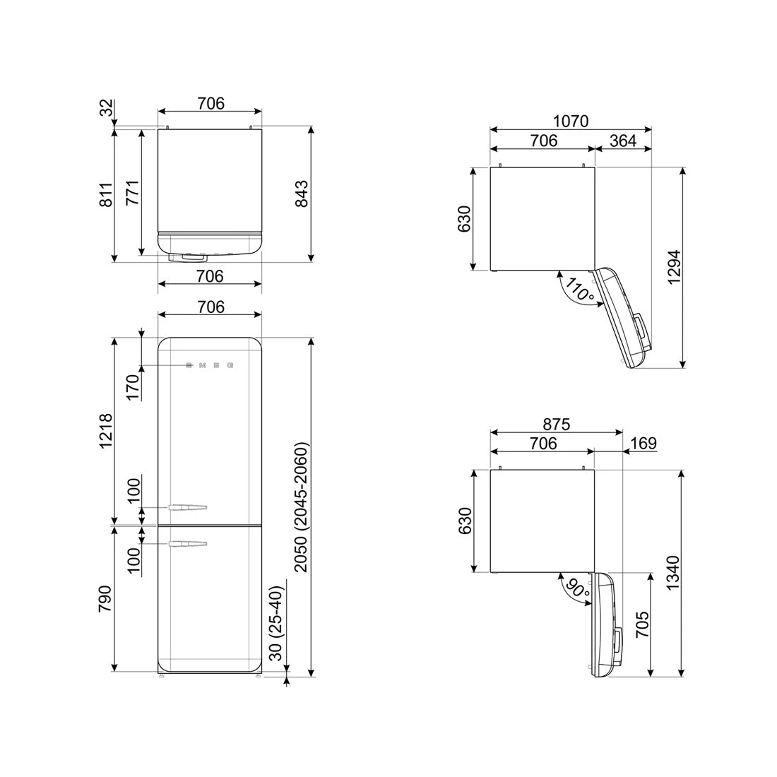 Smeg FAB38 50's Style 481L Retro Refrigerator Right Hand Hinge White Smeg FAB38 50's Style 481L Retro Refrigerator Right Hand Hinge White -Cook & Bathe FAB38RCR5AU spec 4