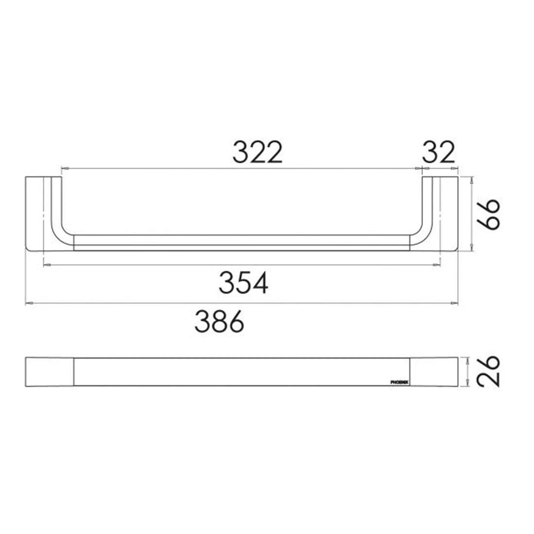 Phoenix Gloss Hand Towel Rail, Matte Black Phoenix Gloss Hand Towel Rail, Matte Black -Cook & Bathe GS893MB spec web