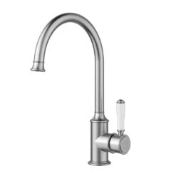 Ikon Clasico Gooseneck Sink Mixer Brushed Nickel - Ceramic Handle