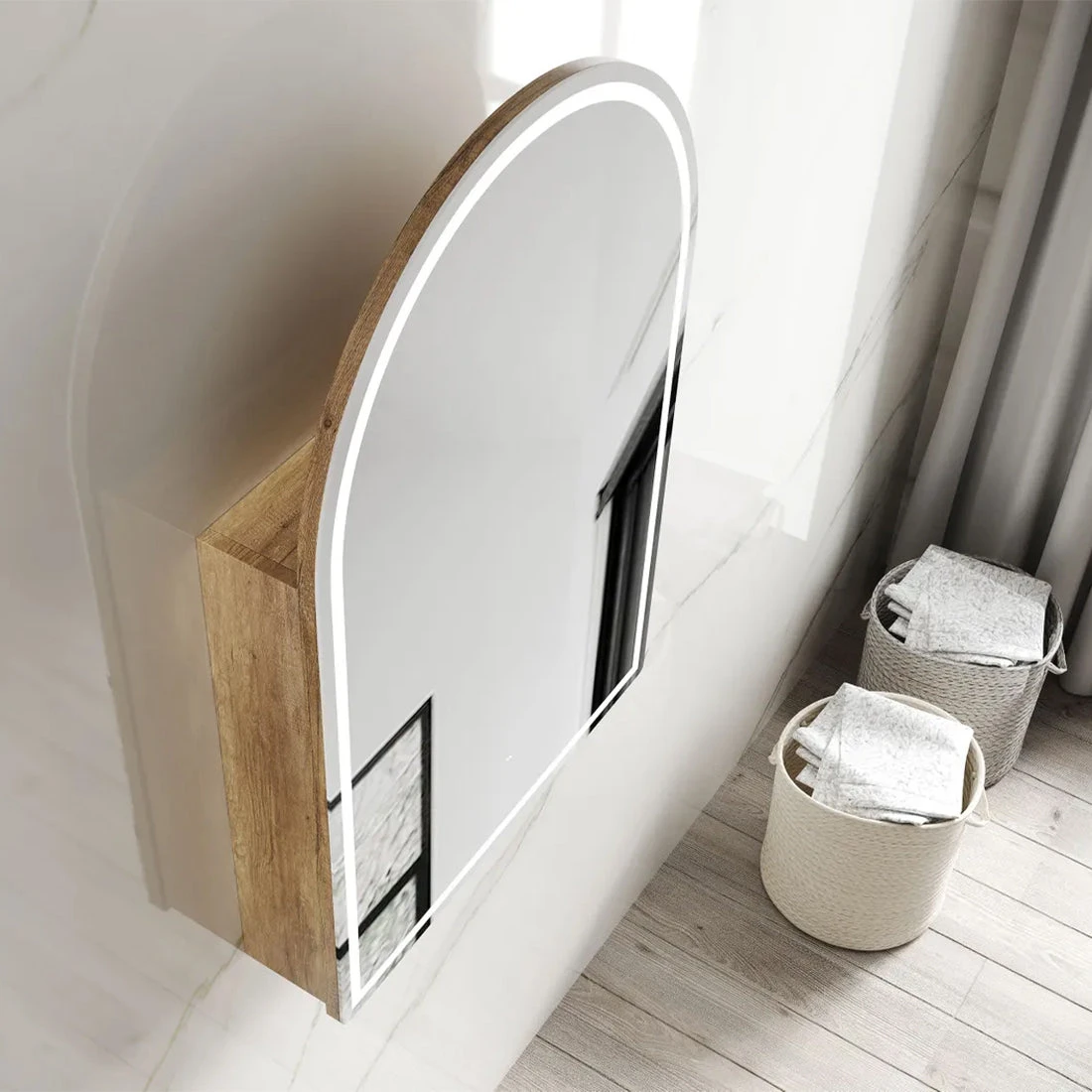 Otti LED Archie 900x600mm Natural Oak Shaving Cabinet - Premium Edition Otti LED Archie 900x600mm Natural Oak Shaving Cabinet - Premium Edition -Cook & Bathe LED ARSV9060N Lifestyle2 Web