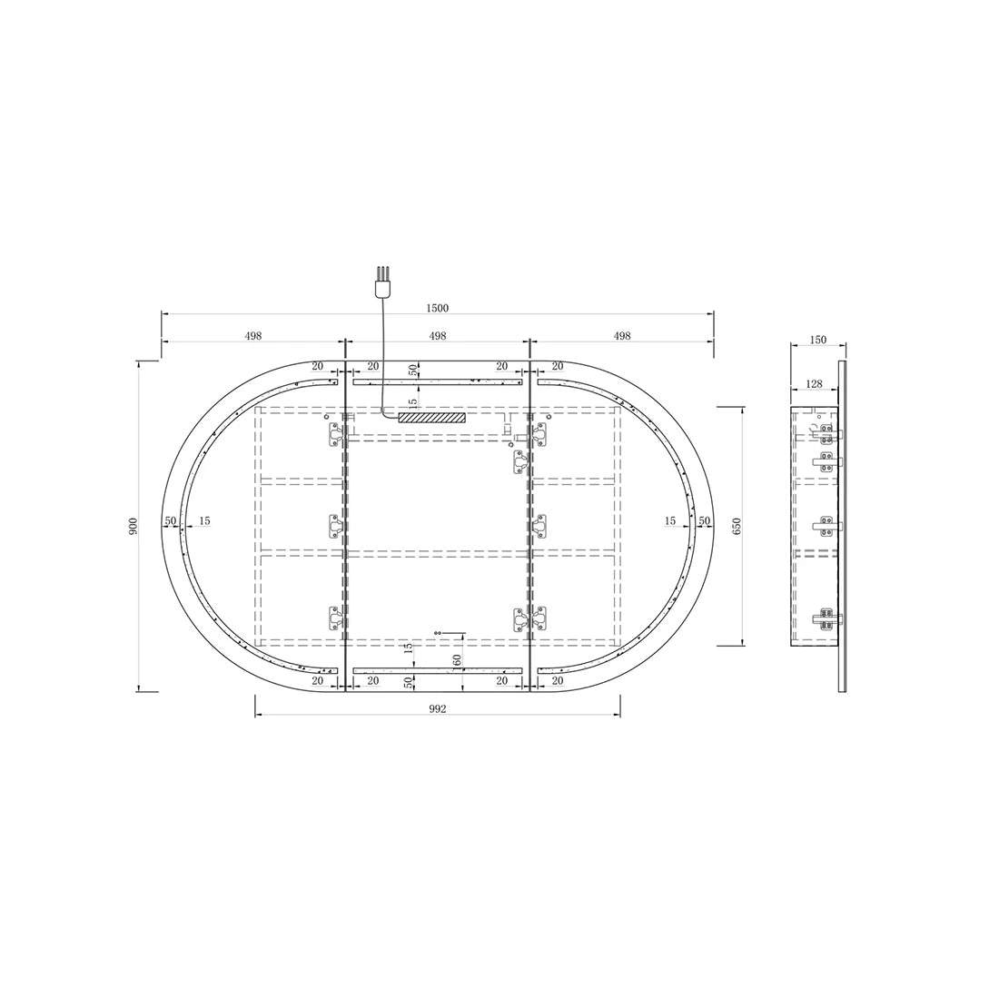 Otti LED Bondi 1500x900mm Natural Oak Shaving Cabinet - Premium Edition Otti LED Bondi 1500x900mm Natural Oak Shaving Cabinet - Premium Edition -Cook & Bathe LED BOSV1590N Spec Web