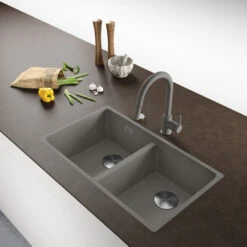 Franke Maris Granite Double Bowl 350-350mm Undermount Stone Grey 3 Franke Maris Granite Double Bowl 350-350mm Undermount Stone Grey -Cook & Bathe MRG220 35SG B lifestyle
