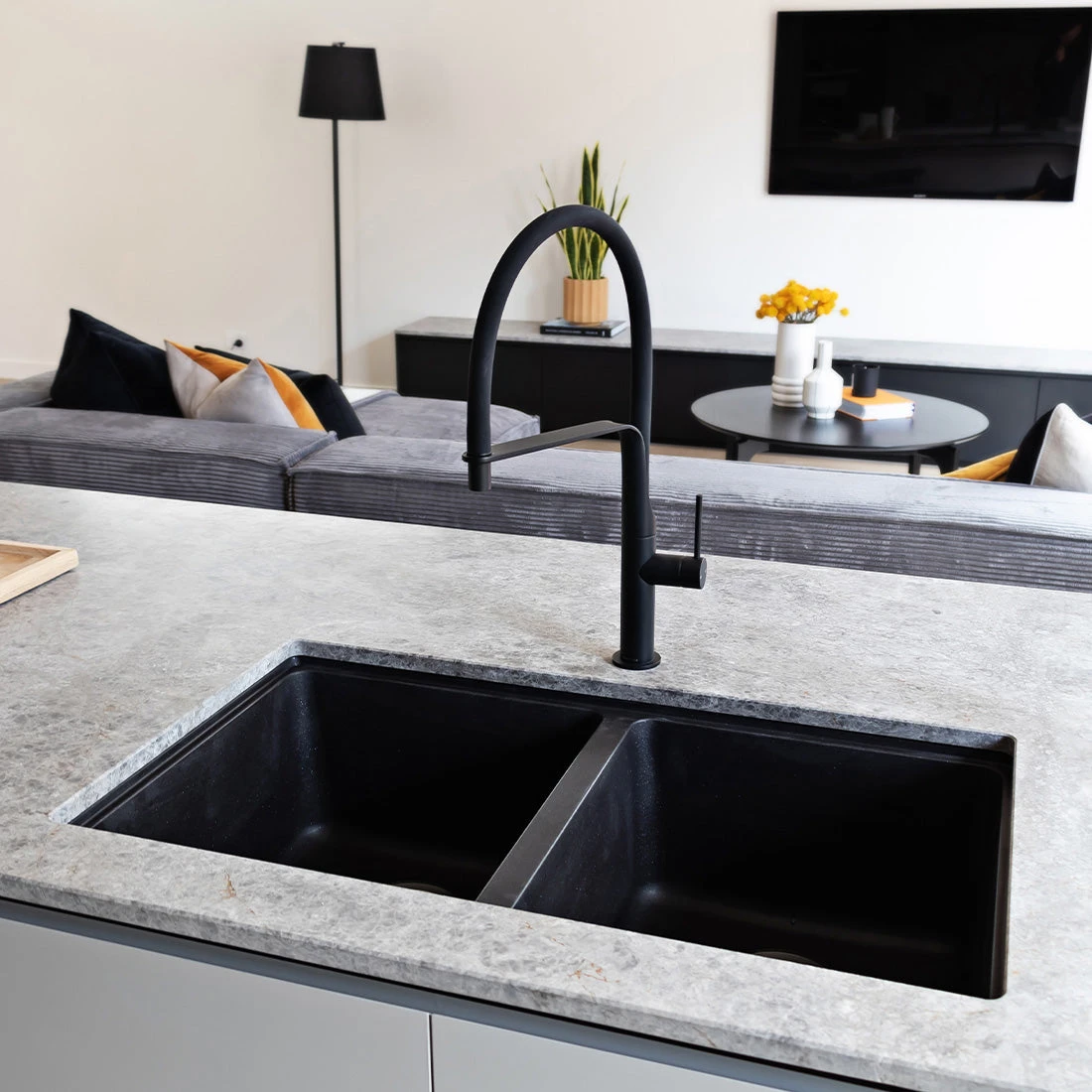 Franke Maris Granite Double Bowl 350-350mm Undermount Onyx Franke Maris Granite Double Bowl 350-350mm Undermount Onyx -Cook & Bathe MRG 120 35 35B ON lifestyle