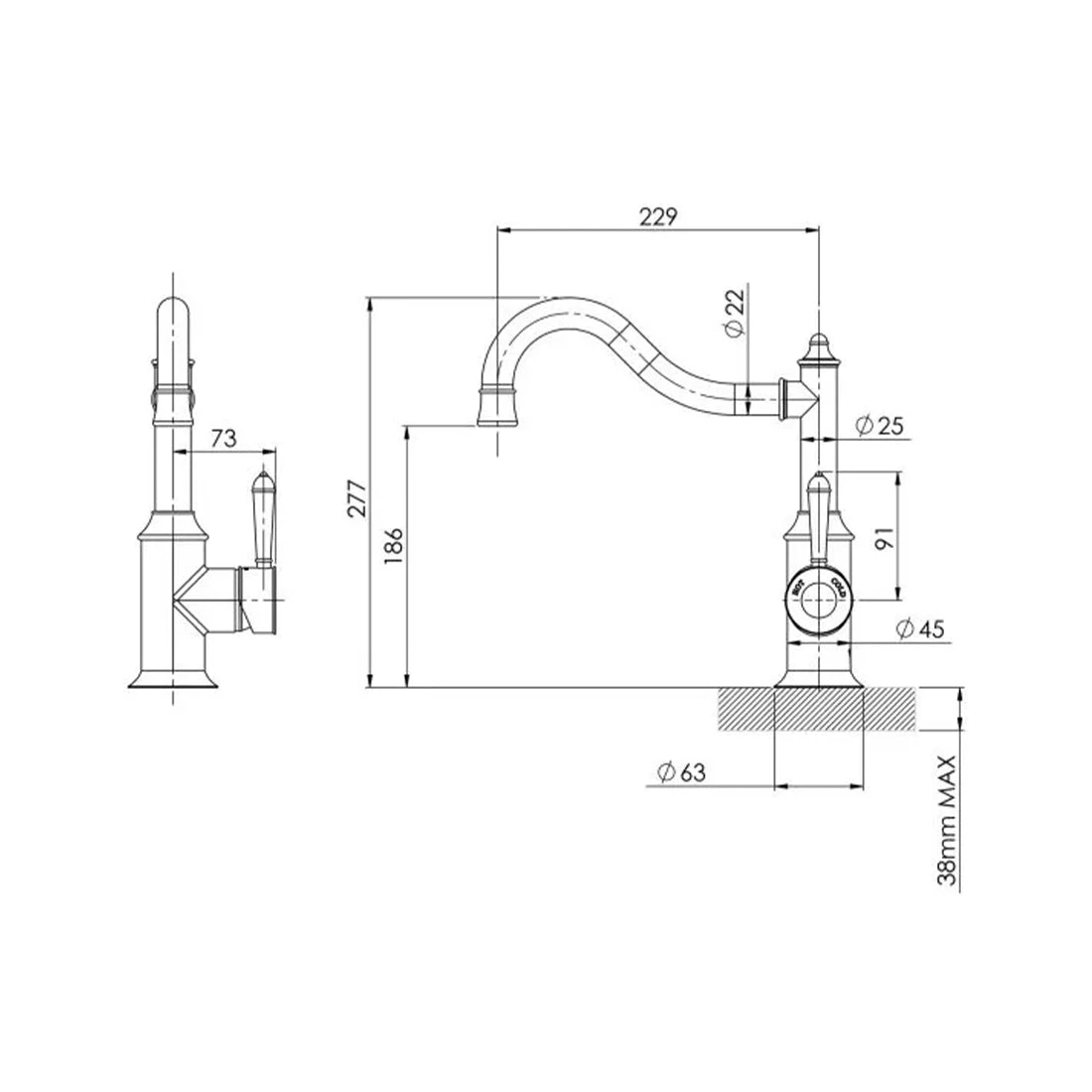 Phoenix Nostalgia Sink Mixer 220mm Shepherds Crook Chrome Phoenix Nostalgia Sink Mixer 220mm Shepherds Crook Chrome -Cook & Bathe NS738 62 SpecSheet Web