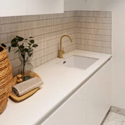 Cylindro Slimline Sink Mixer Brushed Gold -Cook & Bathe PLC1001SS BG lifestyle