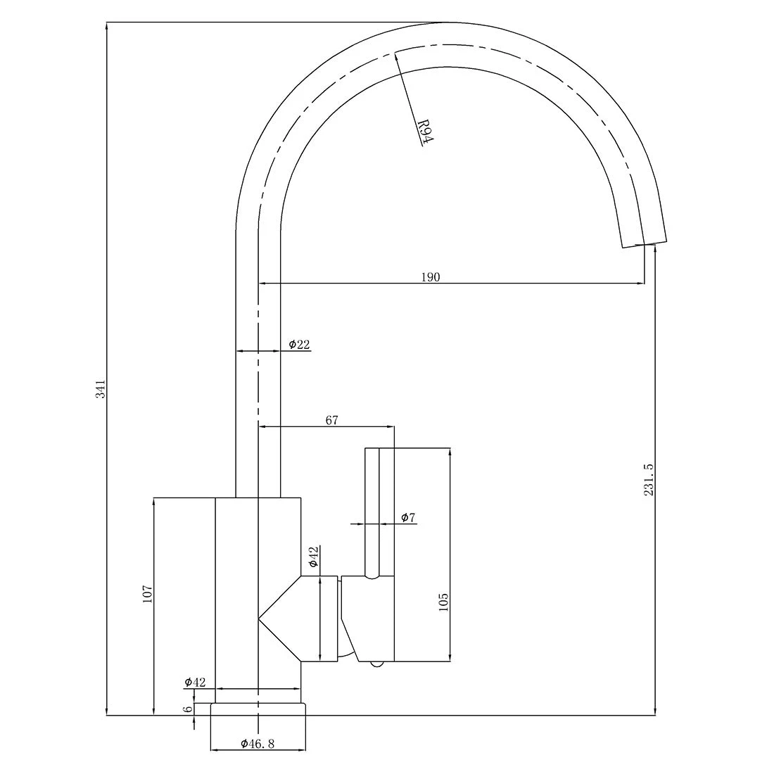 Cylindro Slimline Sink Mixer Stainless Steel Cylindro Slimline Sink Mixer Stainless Steel -Cook & Bathe PLC1001SS spec web