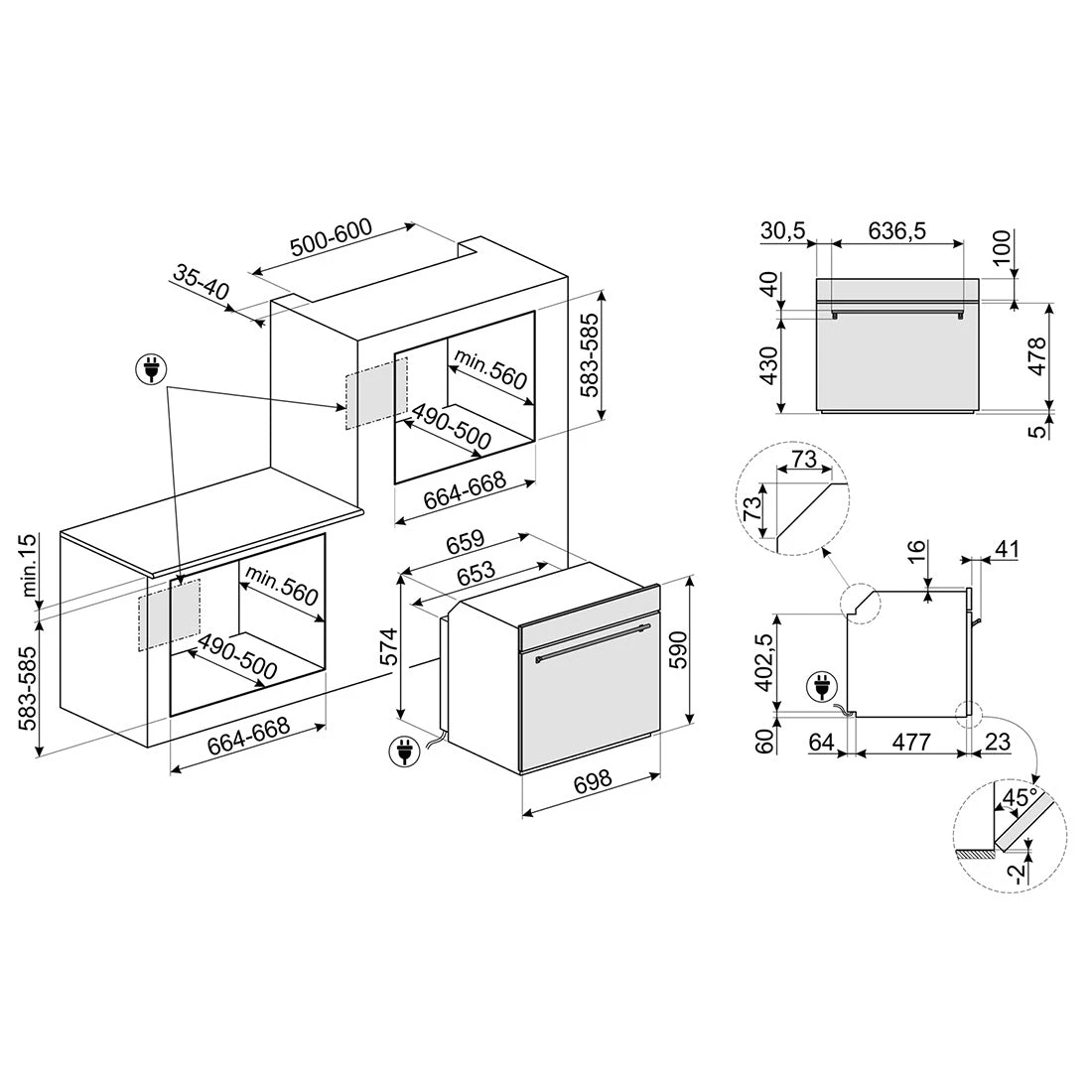 Smeg Classic Thermoseal Pyrolytic Oven Stainless Steel 70cm Smeg Classic Thermoseal Pyrolytic Oven Stainless Steel 70cm -Cook & Bathe SFPA7395X2 spec web