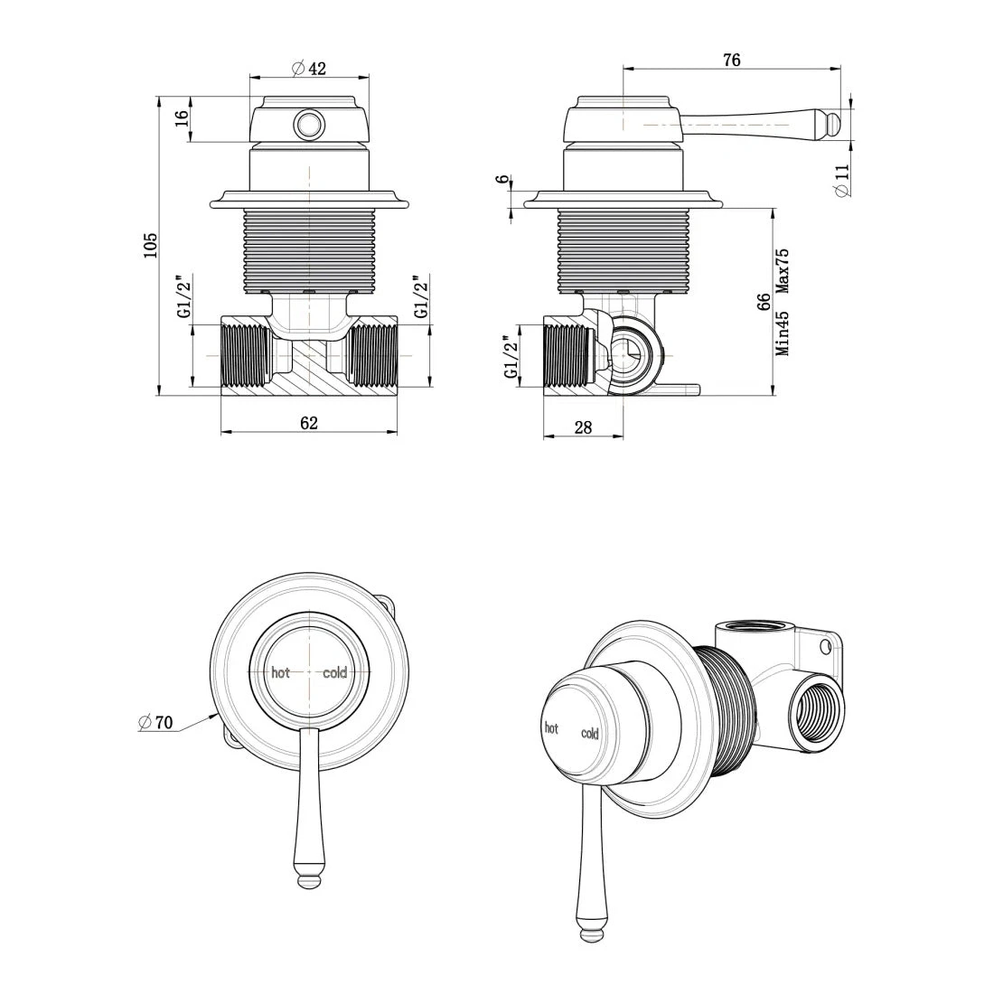 Bella Vista Mica Heritage Shower Mixer Chrome (Trim Kit Only) Bella Vista Mica Heritage Shower Mixer Chrome (Trim Kit Only) -Cook & Bathe SHM 4 CP TK spec 3
