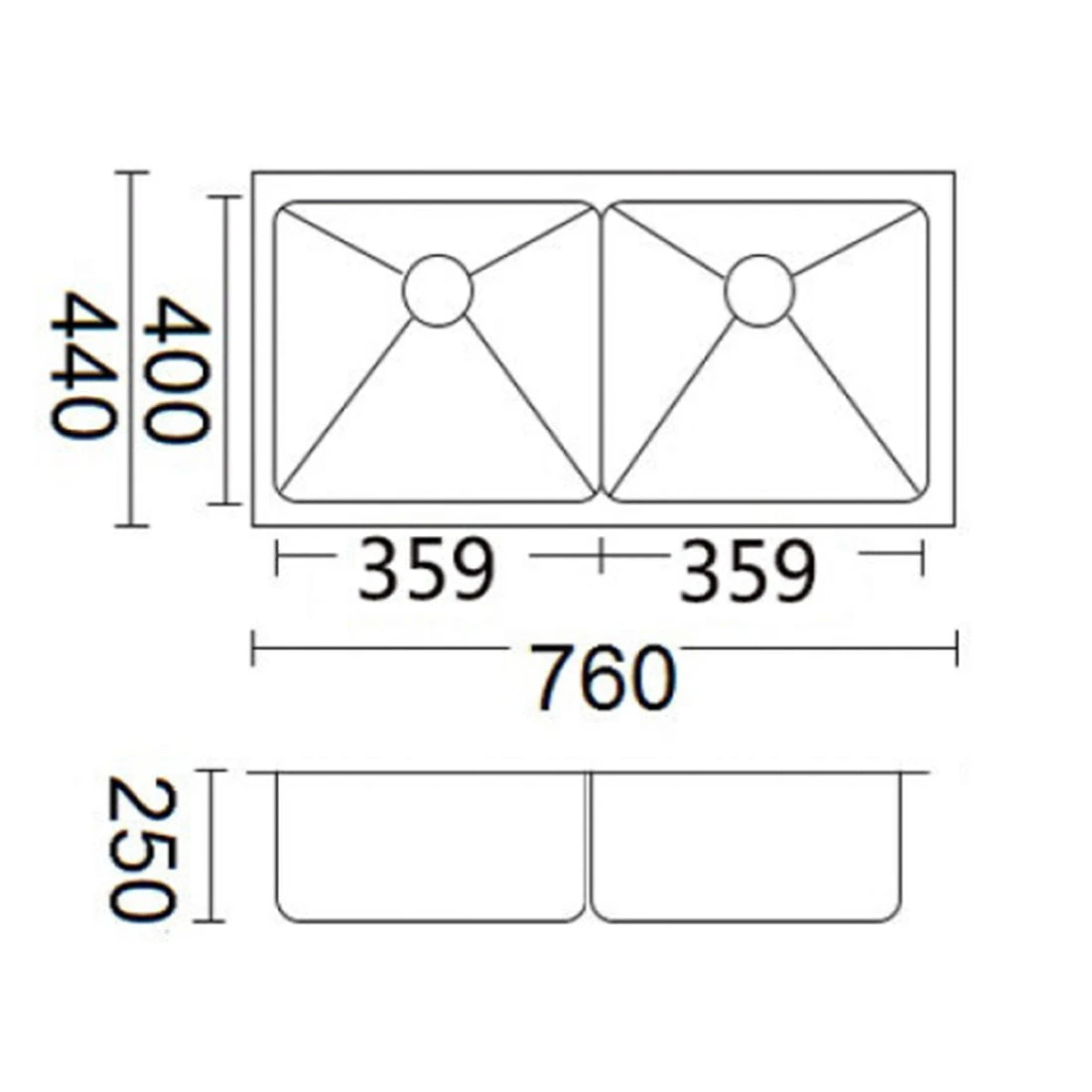Bella Vista Luminare Sink 760 x 440mm Double Bowl Sink French Gold Bella Vista Luminare Sink 760 X 440mm Double Bowl Sink French Gold -Cook & Bathe SNK P 7644 D spec 1