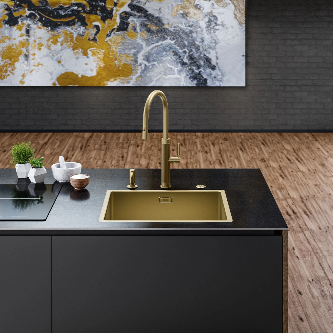 Franke Mythos Masterpiece Pull-Out Tap Gold Franke Mythos Masterpiece Pull-Out Tap Gold -Cook & Bathe TA6701GD lifestyle1