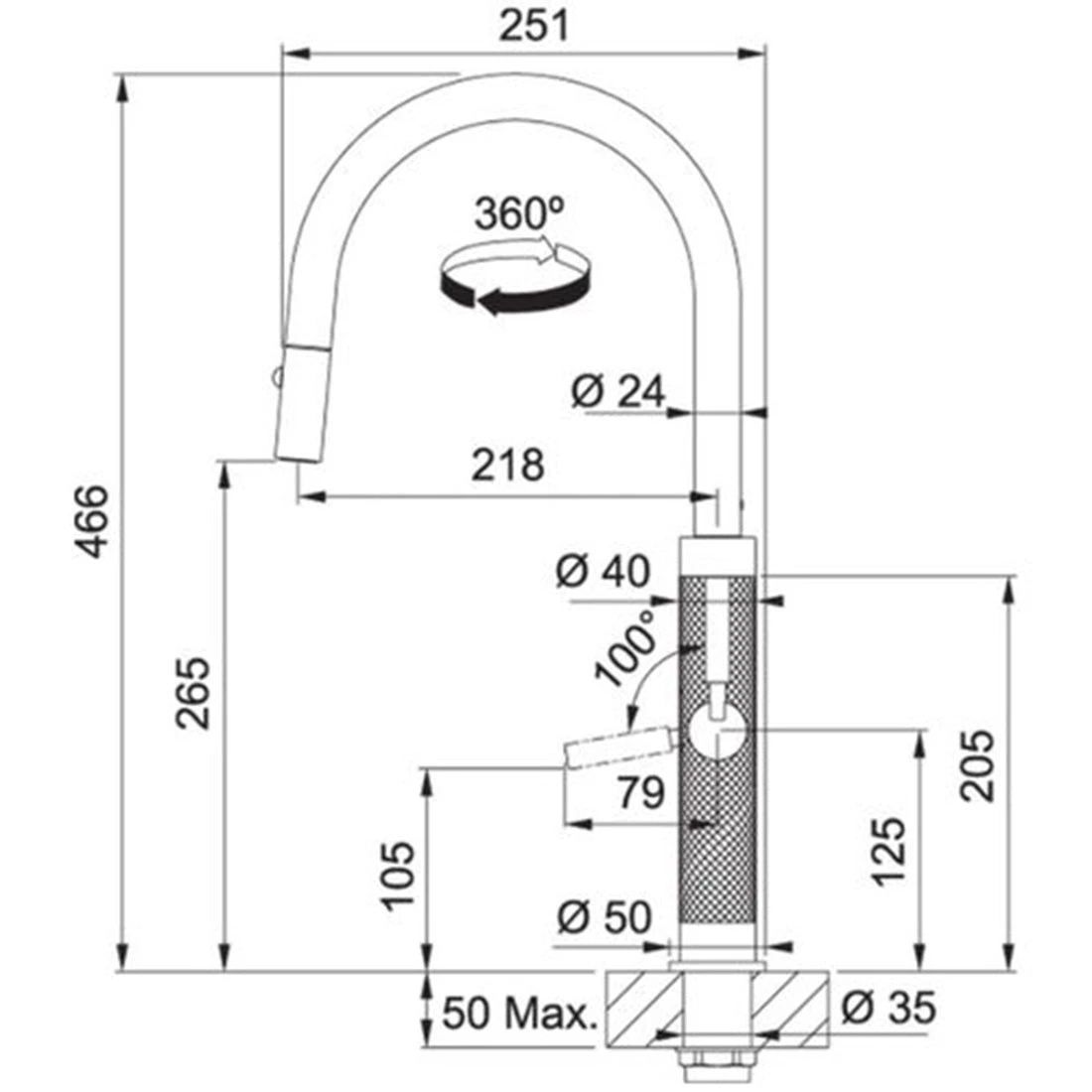 Franke Mythos Masterpiece Pull-Out Tap Gold Franke Mythos Masterpiece Pull-Out Tap Gold -Cook & Bathe TA6701 spec