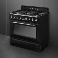 Smeg 90cm Victoria Dual Fuel Pyro Freestanding Cooker Black -Cook & Bathe TRA90GPBL 1