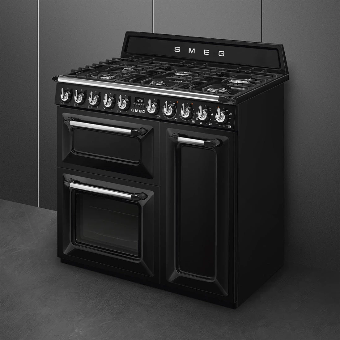 Smeg 90cm Victoria Dual Fuel Triple Cavity Cooker Black Smeg 90cm Victoria Dual Fuel Triple Cavity Cooker Black -Cook & Bathe TRA93BL 2
