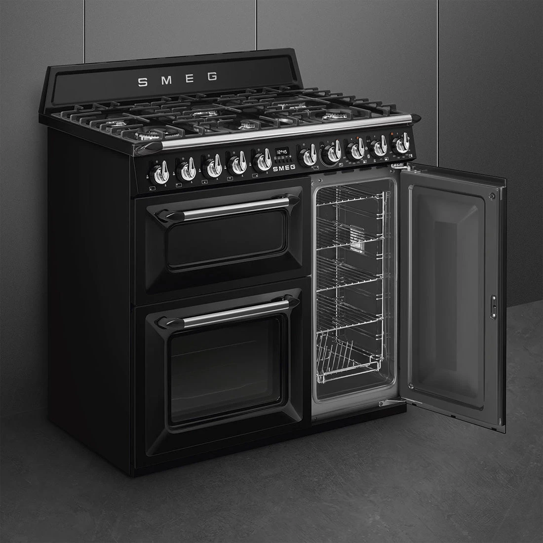 Smeg 90cm Victoria Dual Fuel Triple Cavity Cooker Black Smeg 90cm Victoria Dual Fuel Triple Cavity Cooker Black -Cook & Bathe TRA93BL 3