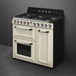 Smeg 90cm Victoria Dual Fuel Triple Cavity Cooker Cream -Cook & Bathe TRA93P 2