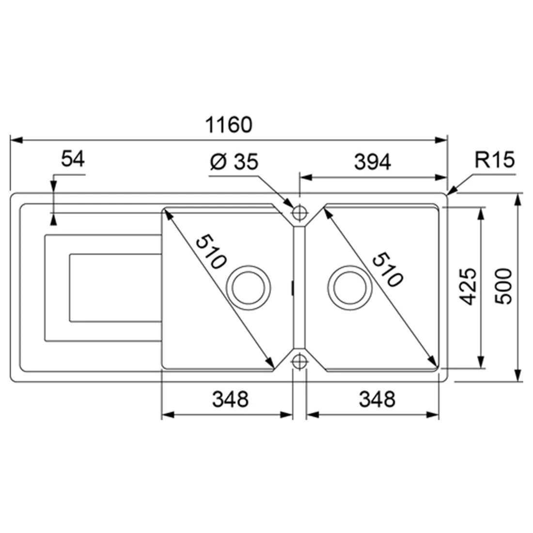 Franke Urban Fragranite Onyx Topmount Double Bowl Sink with Left Hand Drainer Franke Urban Fragranite Onyx Topmount Double Bowl Sink With Left Hand Drainer -Cook & Bathe UBG621ONLHD spec 5