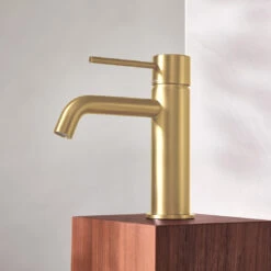 Phoenix Vivid Slimline Basin Mixer Curved Outlet Brushed Gold -Cook & Bathe VS7701 12 VividSlimlineBasinMixer Lifestyle web