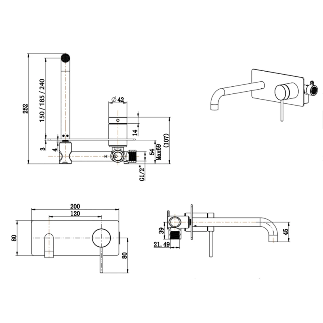 Bella Vista Mica Wall-Spout Combo, Curved Spout, 1 Piece (Trim Kit Only), Black Bella Vista Mica Wall-Spout Combo, Curved Spout, 1 Piece (Trim Kit Only), Black -Cook & Bathe WBC 5 CP TK spec
