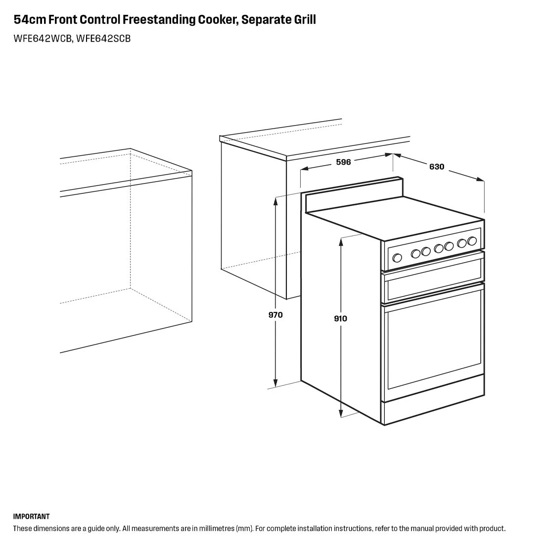 Westinghouse 60cm Freestanding Electric Oven and Ceramic Cooktop White Westinghouse 60cm Freestanding Electric Oven And Ceramic Cooktop White -Cook & Bathe WFE642WCB spec