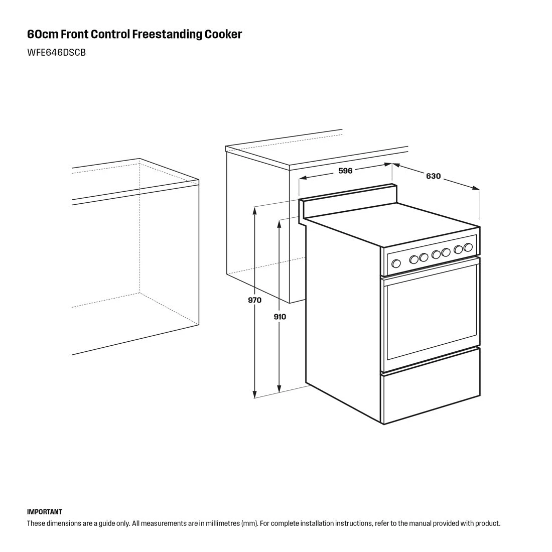 Westinghouse 60cm Freestanding Electric Oven and Ceramic Cooktop with AirFry Dark Stainless Steel Westinghouse 60cm Freestanding Electric Oven And Ceramic Cooktop With AirFry Dark Stainless Steel -Cook & Bathe WFE646DSCB spec
