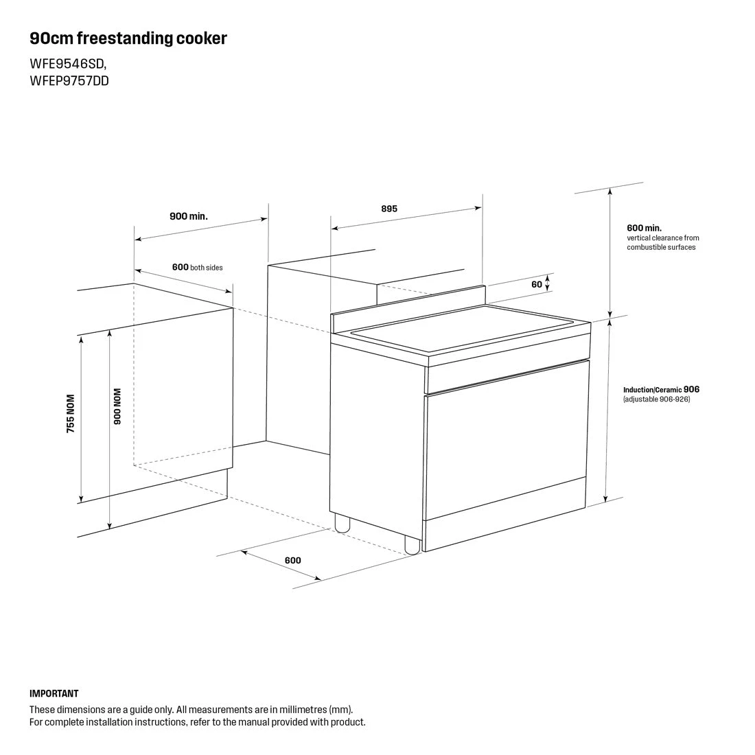 Westinghouse 90cm Electric Freestanding Oven with AirFry Stainless Steel Westinghouse 90cm Electric Freestanding Oven With AirFry Stainless Steel -Cook & Bathe WFE9546SD spec