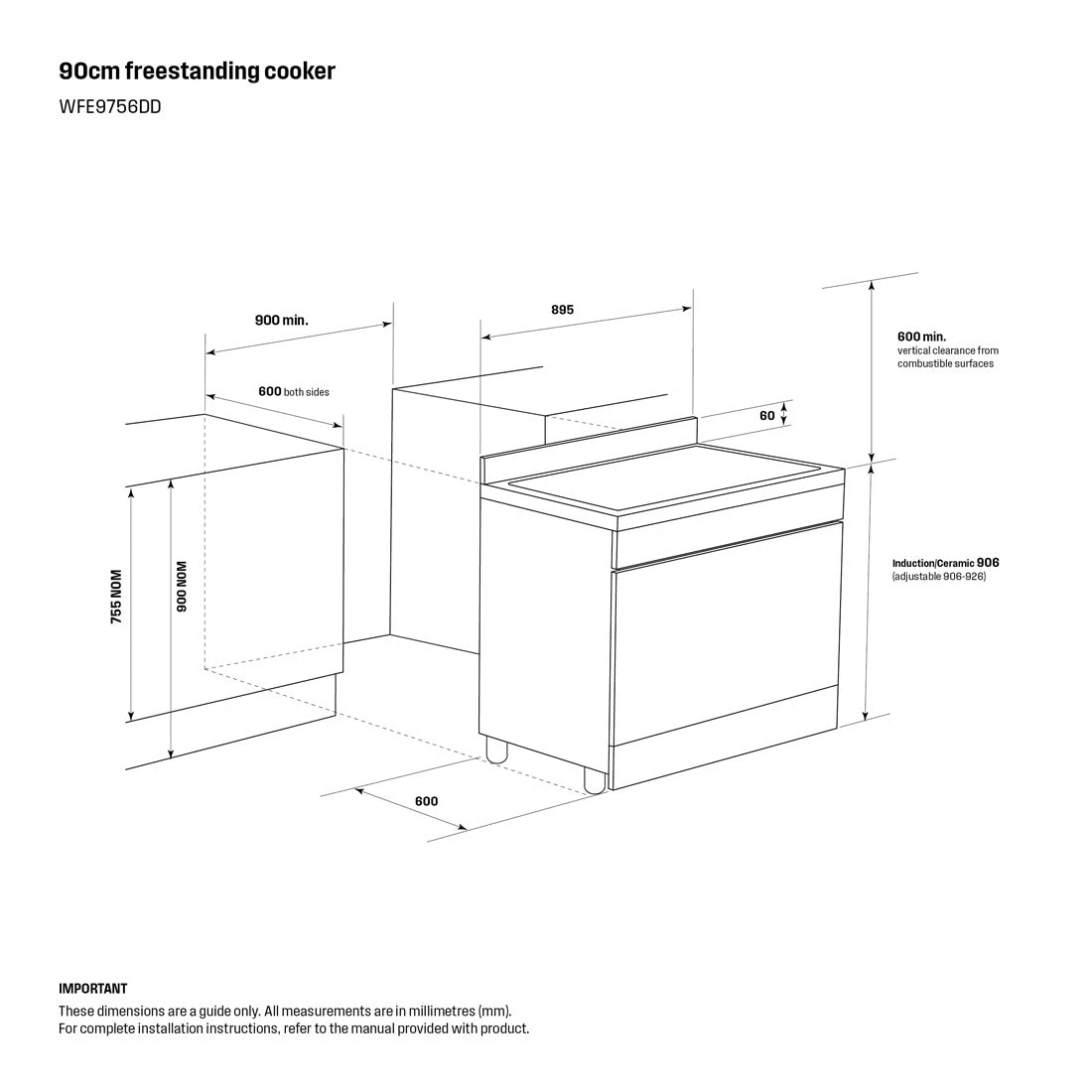 Westinghouse 90cm Electric Freestanding Oven with AirFry Dark Stainless Steel Westinghouse 90cm Electric Freestanding Oven With AirFry Dark Stainless Steel -Cook & Bathe WFE9756DD spec